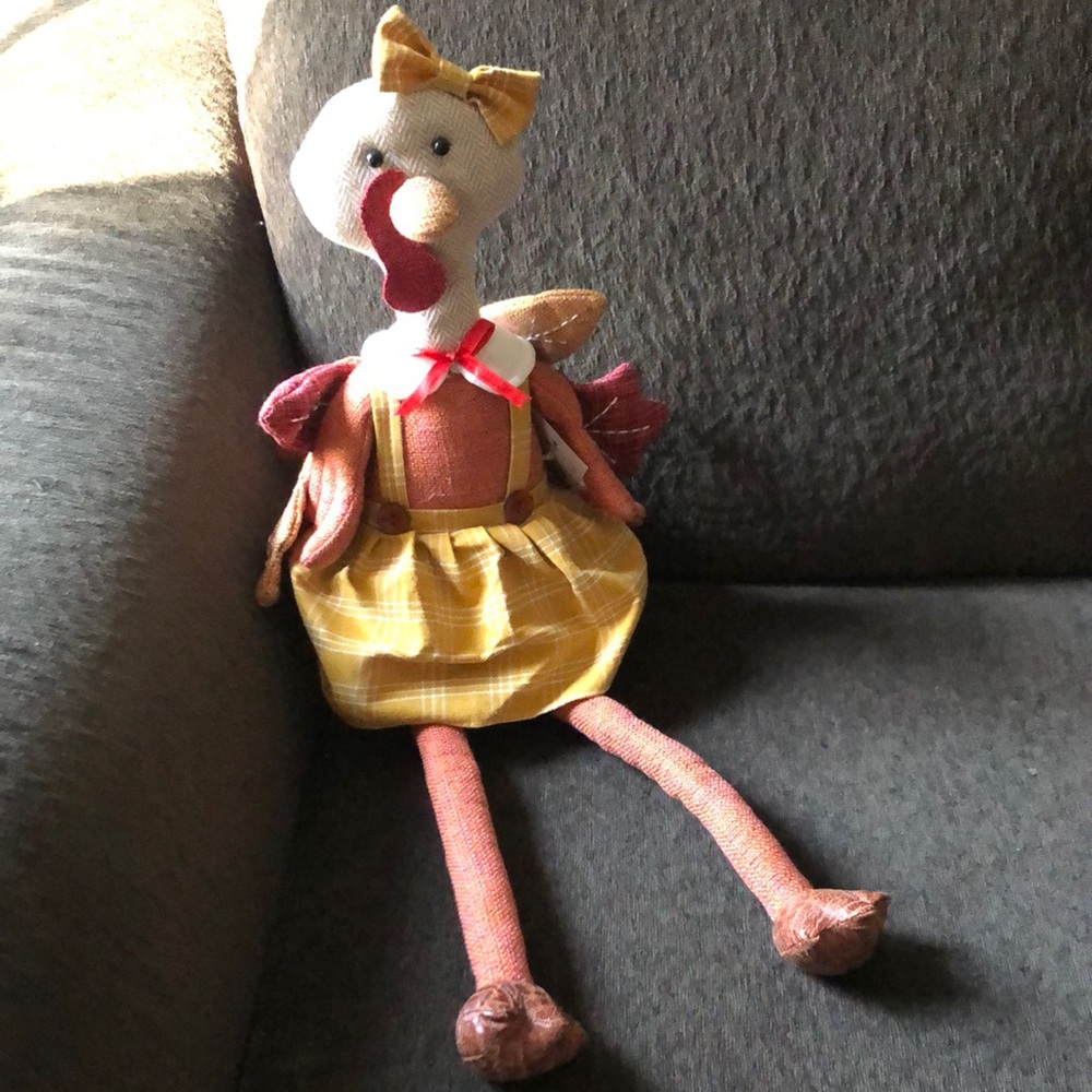 Plaid Fabric TURKEY Doll with Bow Shelf Sitter Thanksgiving